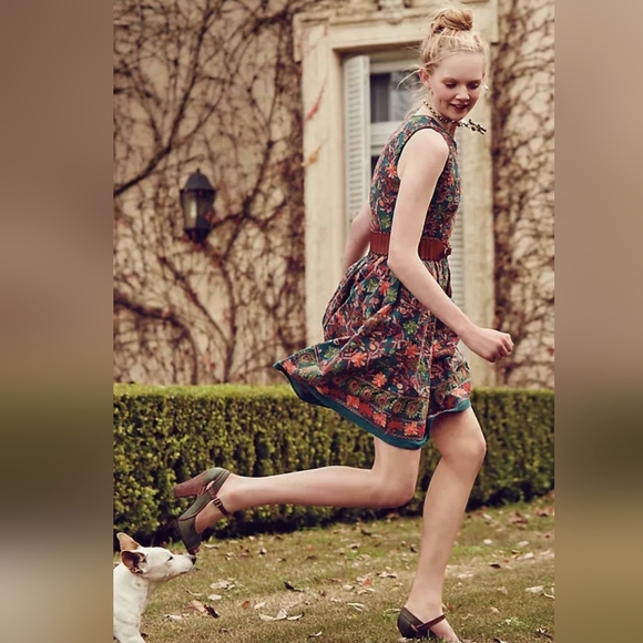 Adelyn Rae x Anthropologie Needlepoint Garden Dress Green Size 6 - Picture 1 of 14